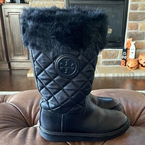 Tory Burch Joey Leather Rabbit Fur Lined Boots